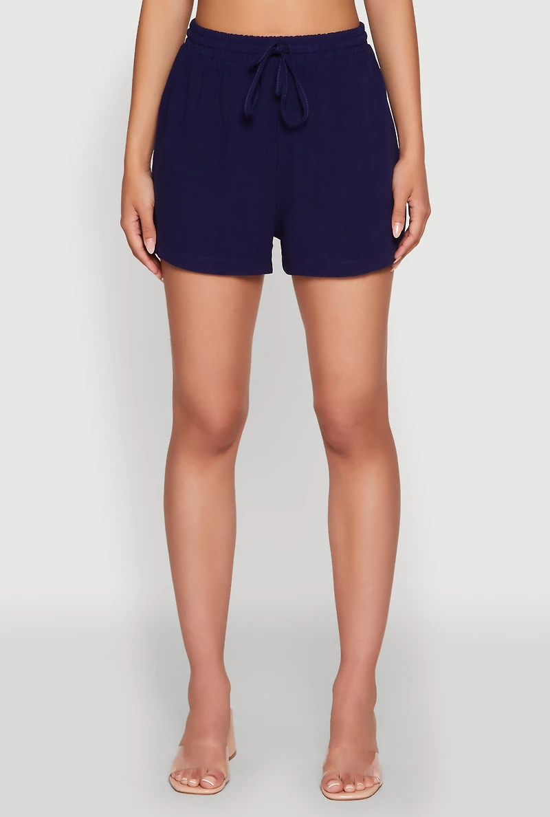 Womens Iris Linen Drawstring Shorts, Blue, Size S