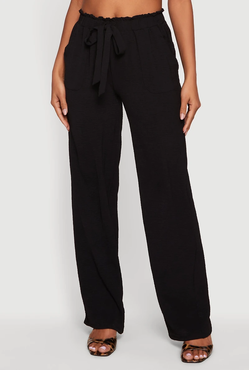 Crepe Knit Paper Bag Waist Dress Pants