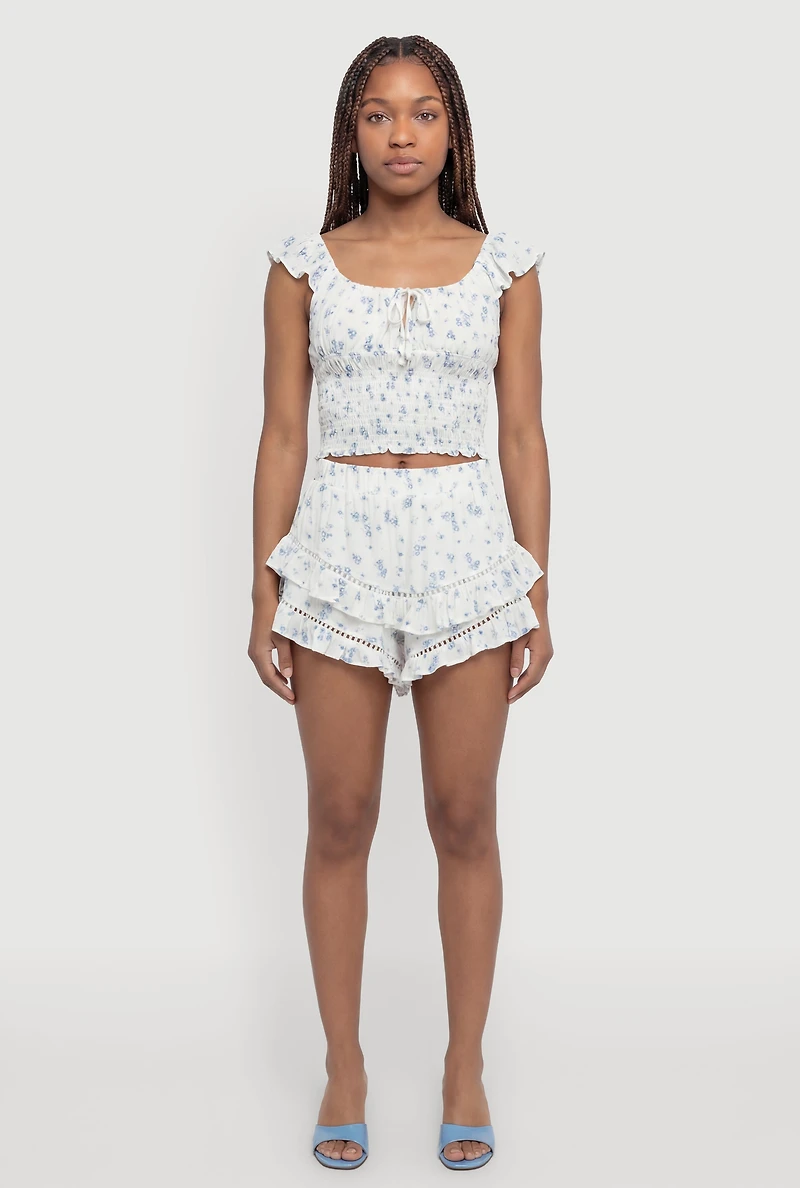 Floral Smocked Peasant Crop Top