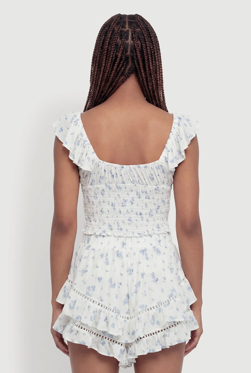 Floral Smocked Peasant Crop Top