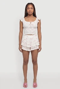 Floral Ruffled Tiered Shorts