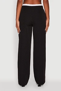 Womens Iris Pinstripe High Waisted Wide Leg Pants with Tie Front, L