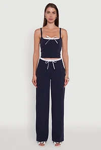 Womens Iris Pinstripe High Waisted Wide Leg Pants with Tie Front, S