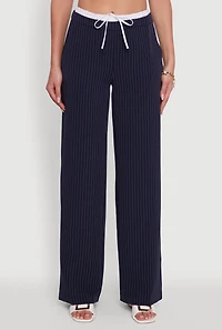 Womens Iris Pinstripe High Waisted Wide Leg Pants with Tie Front, S