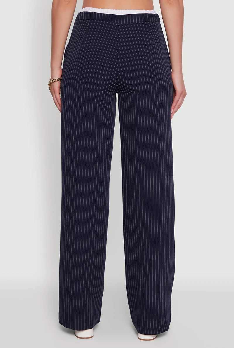Womens Iris Pinstripe High Waisted Wide Leg Pants with Tie Front, S