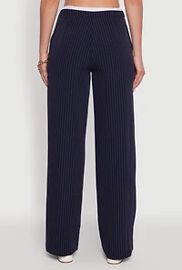 Womens Iris Pinstripe High Waisted Wide Leg Pants with Tie Front, S