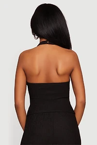 Textured Knit Button Back Keyhole Halter Top