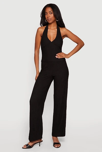 Textured Knit Straight Leg Casual Pants