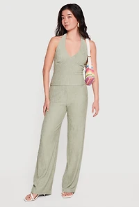 Textured Knit Straight Leg Casual Pants