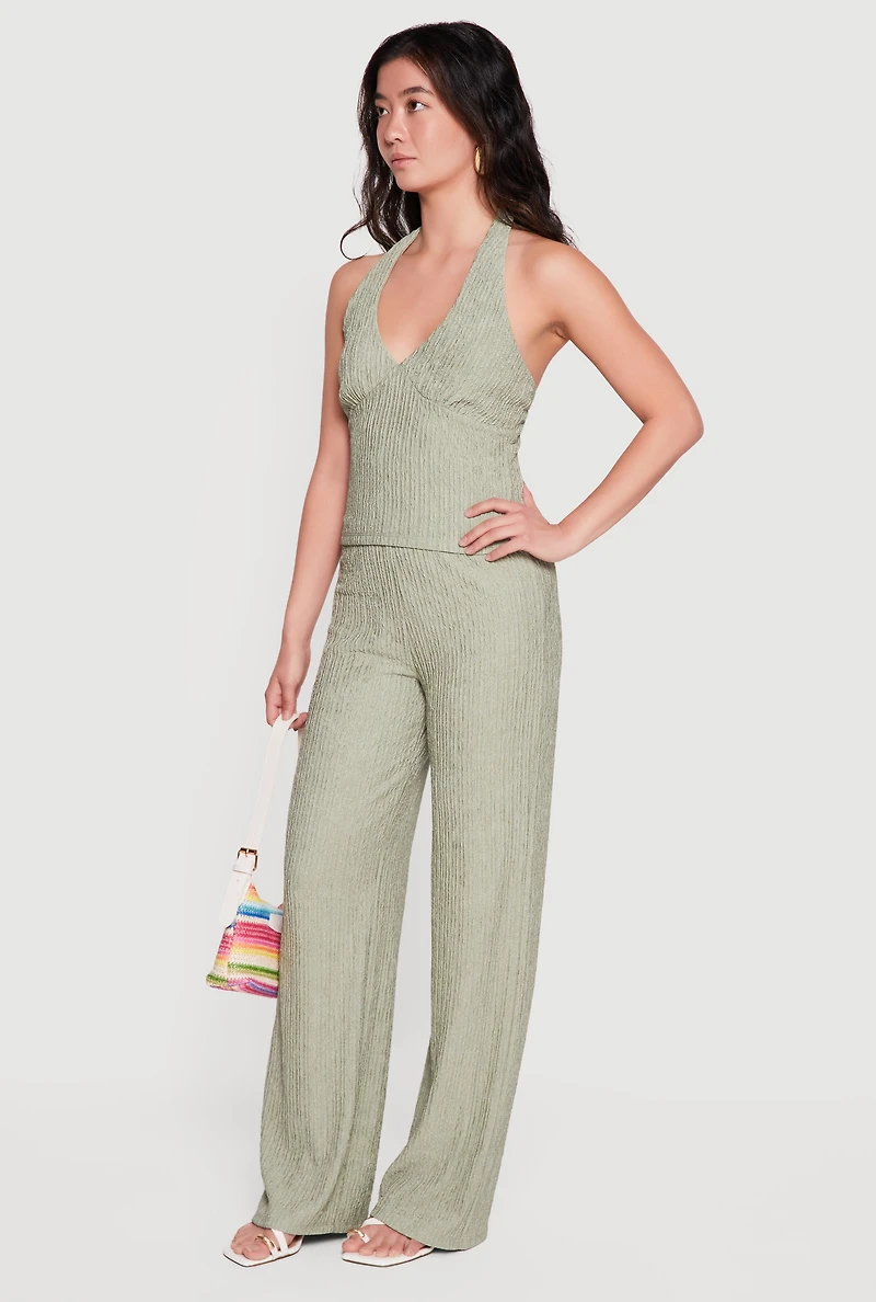 Textured Knit Straight Leg Casual Pants