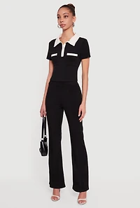 Contrast Trim Cropped Short Sleeve Polo Top