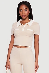 Contrast Trim Cropped Short Sleeve Polo Top