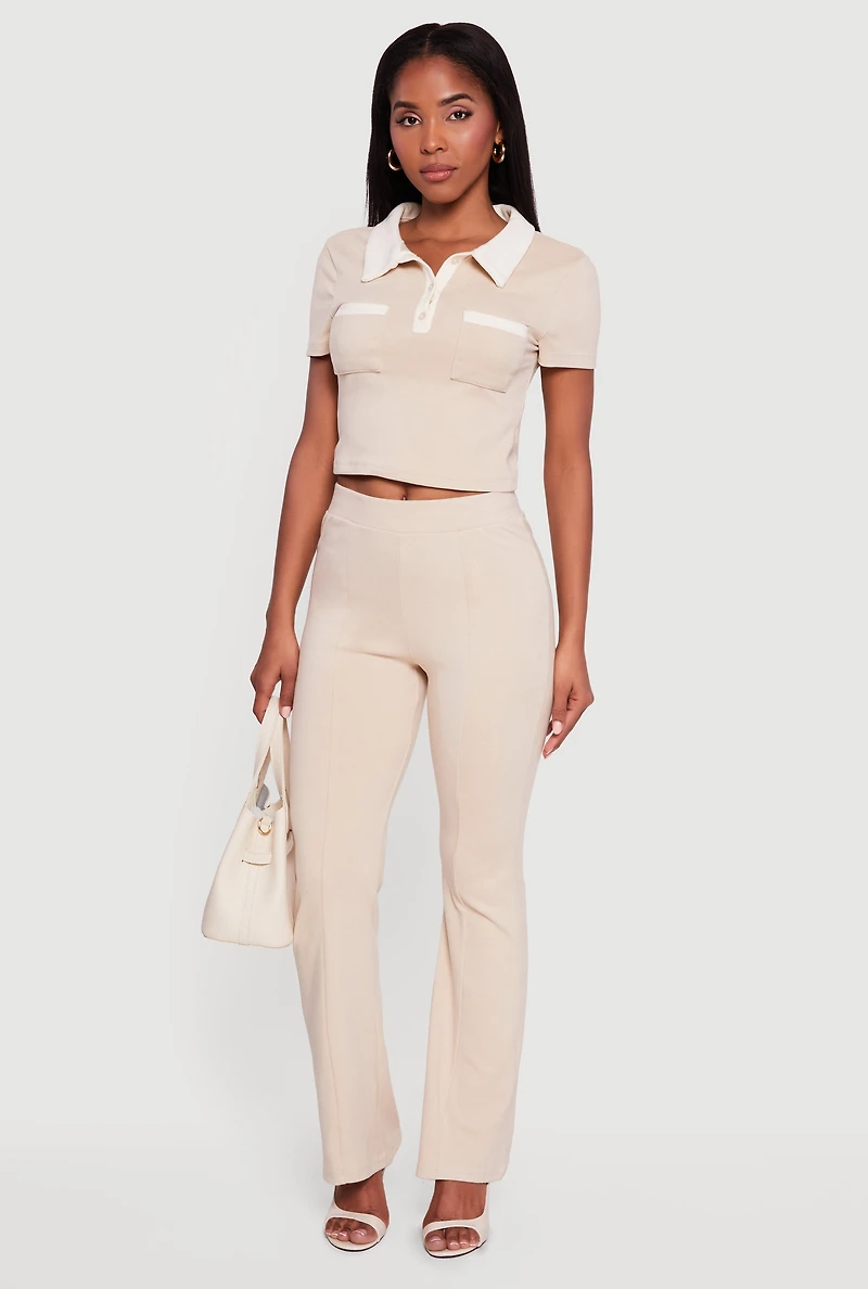 Contrast Trim Cropped Short Sleeve Polo Top