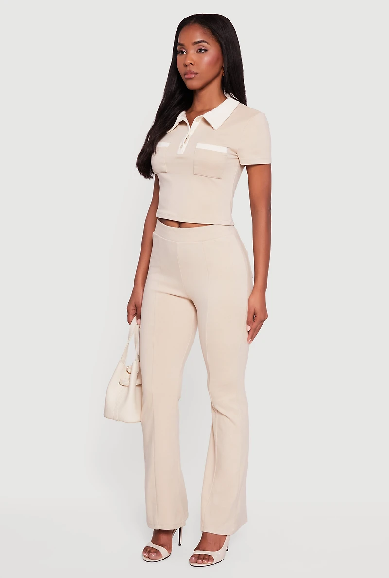 Contrast Trim Cropped Short Sleeve Polo Top