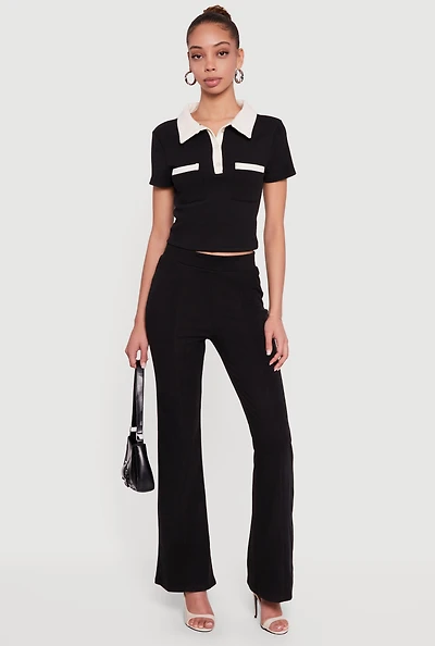 Contrast Trim Pull On Flare Pants