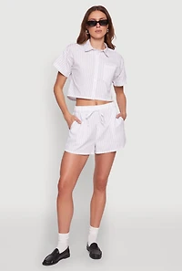 Womens Iris Pinstripe Cropped Shirt, White, Size S