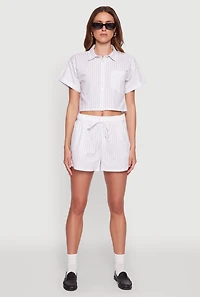 Womens Iris Pinstripe Cropped Shirt, White, Size S