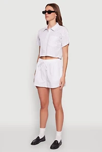 Womens Iris Pinstripe Cropped Shirt, White, Size S