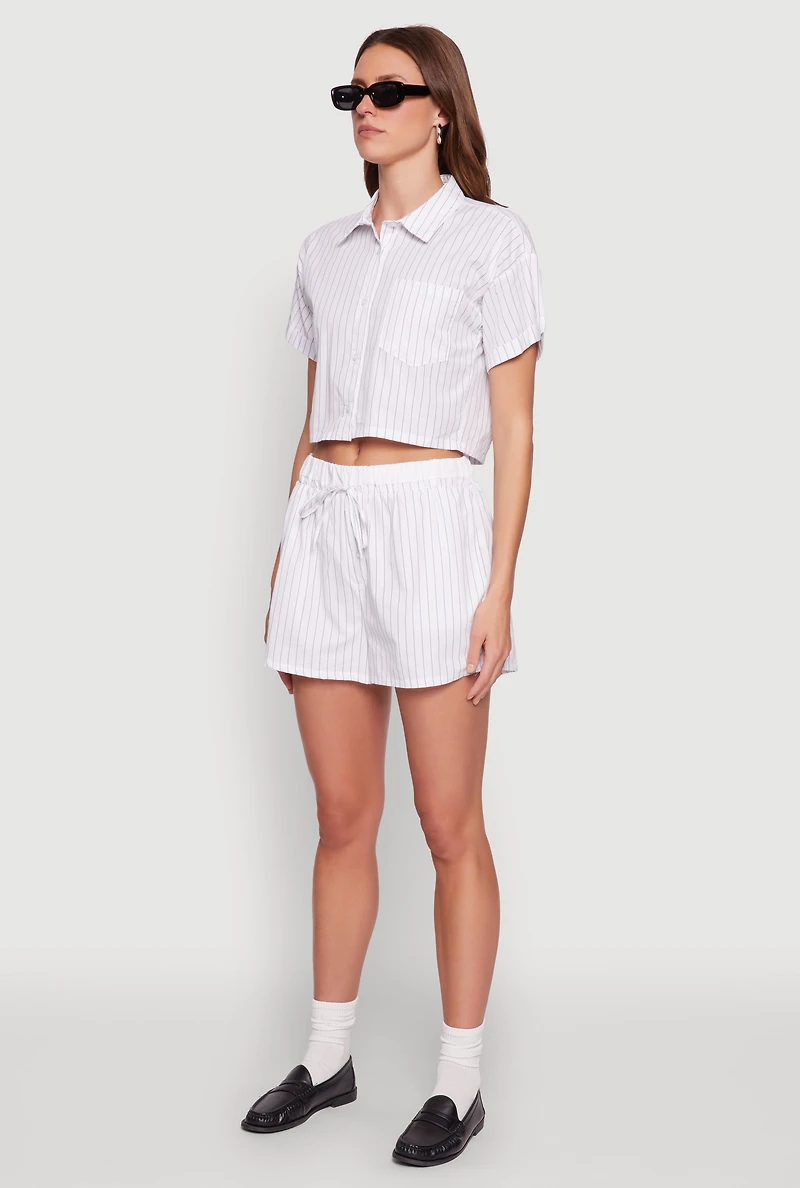 Womens Iris Pinstripe Cropped Shirt, White, Size S