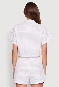 Womens Iris Pinstripe Cropped Shirt, White, Size S