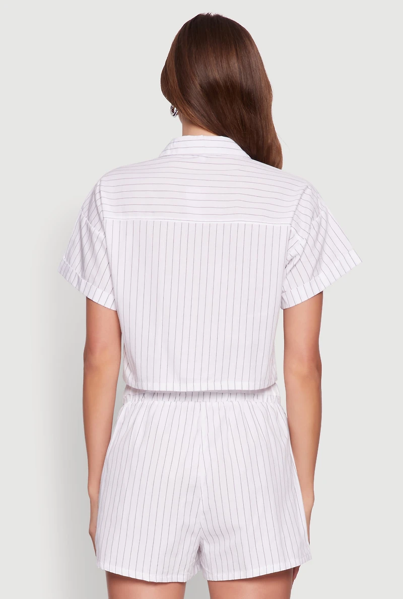 Womens Iris Pinstripe Cropped Shirt, White, Size S