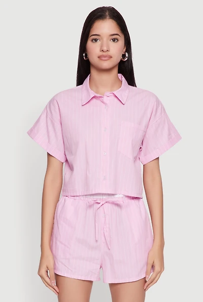 Womens Iris Pinstripe Cropped Shirt, S