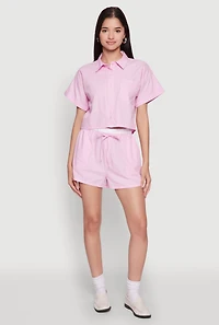 Womens Iris Pinstripe Cropped Shirt, L