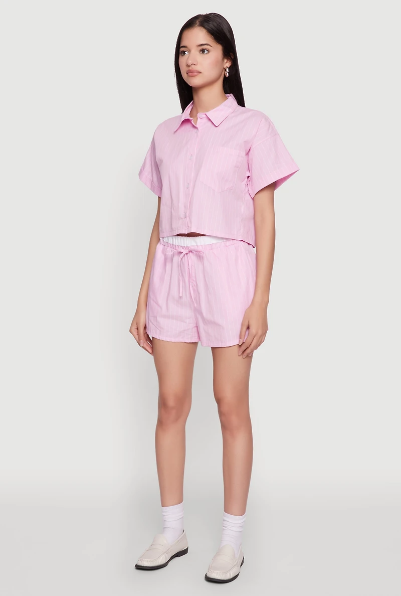 Womens Iris Pinstripe Cropped Shirt, L