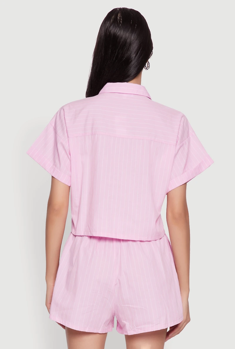 Womens Iris Pinstripe Cropped Shirt, L