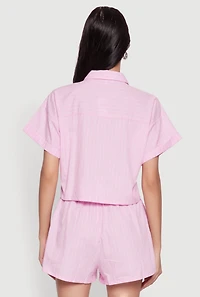Womens Iris Pinstripe Cropped Shirt, L