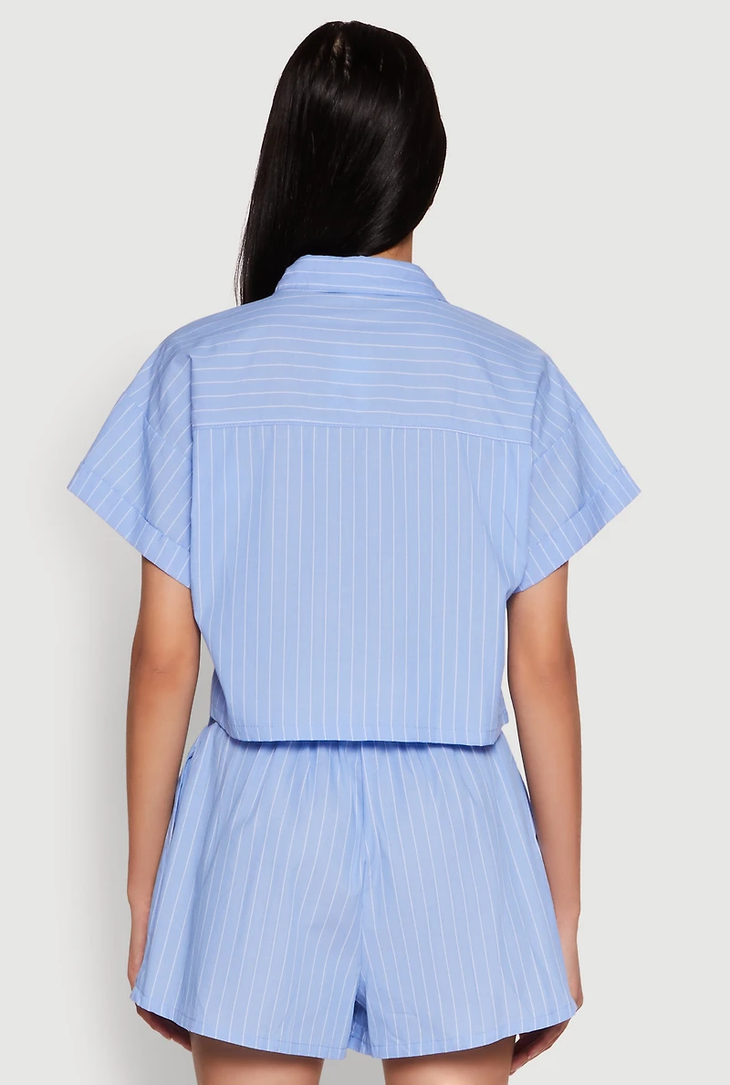 Womens Iris Pinstripe Cropped Shirt,