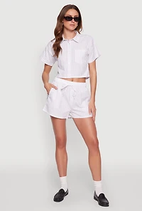 Iris Contrast Trim Pinstripe Shorts