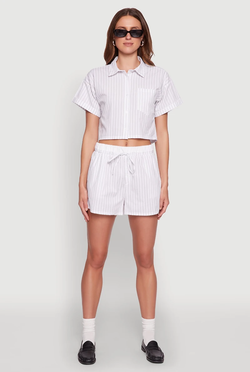 Womens Iris Contrast Trim Pinstripe Shorts, White, Size L