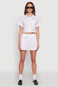Womens Iris Contrast Trim Pinstripe Shorts, White, Size L