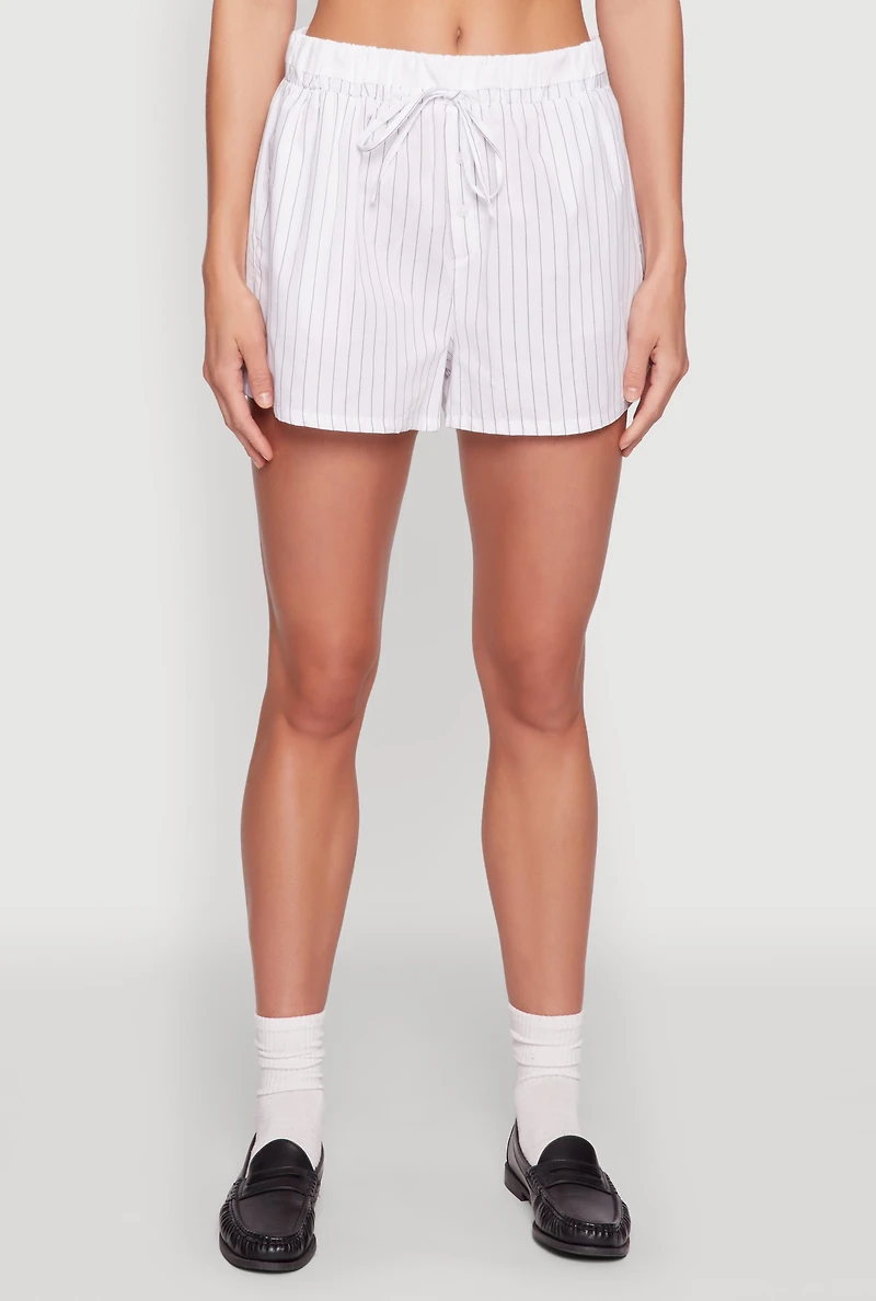 Womens Iris Contrast Trim Pinstripe Shorts, White, Size L