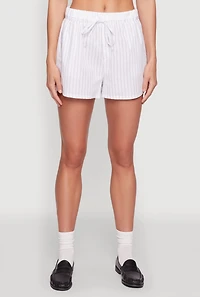 Womens Iris Contrast Trim Pinstripe Shorts, White, Size L