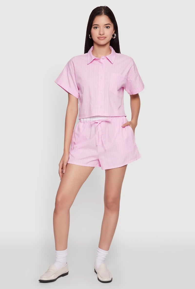 Womens Iris Contrast Trim Pinstripe Shorts, Pink, Size L