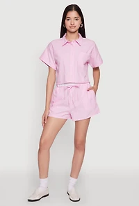 Womens Iris Contrast Trim Pinstripe Shorts, Pink, Size L