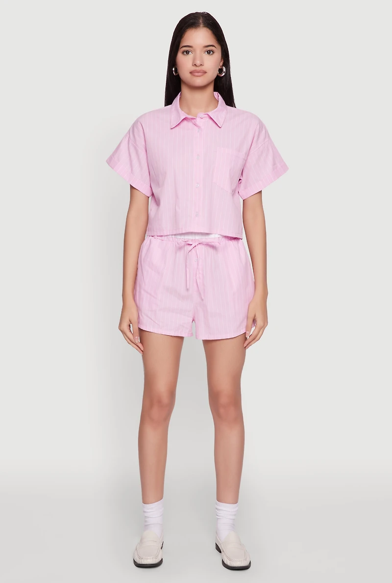 Womens Iris Contrast Trim Pinstripe Shorts, Pink, Size L