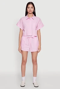 Womens Iris Contrast Trim Pinstripe Shorts, Pink, Size L