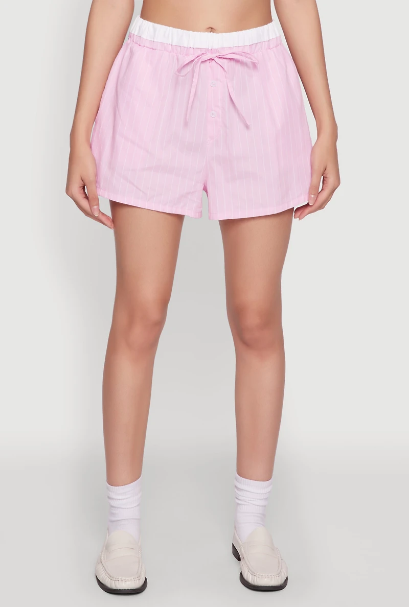 Womens Iris Contrast Trim Pinstripe Shorts, Pink, Size L
