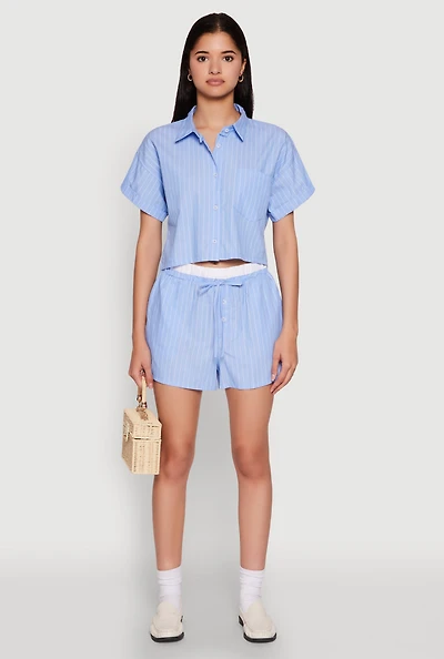 Womens Iris Contrast Trim Pinstripe Shorts,