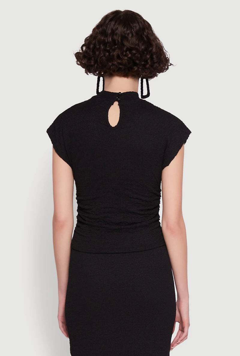 Womens Iris Textured Knit Blouse, Black, Size L