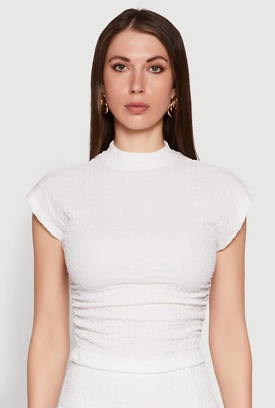 Womens Iris Textured Knit Blouse, White, Size L