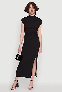 Womens Iris Textured Knit Midi Skirt with Side Slit,