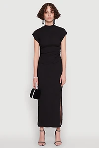 Womens Iris Textured Knit Midi Skirt with Side Slit,