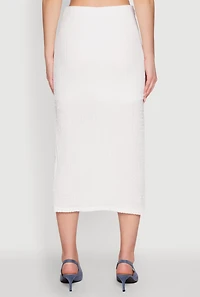 Womens Iris Textured Knit Midi Skirt with Side Slit, White,