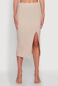 Womens Iris Textured Knit Midi Skirt with Side Slit, L