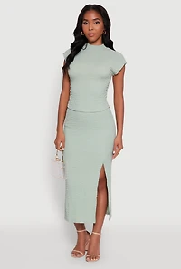 Womens Iris Textured Knit Midi Skirt with Side Slit,
