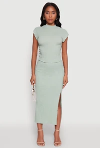 Womens Iris Textured Knit Midi Skirt with Side Slit,